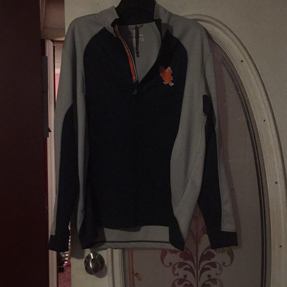 Gray and blue long sleeve with eagle on the left